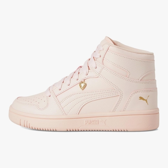 Girl's Fashion Sneakers Puma Rebound Layup Valentine JR Island Pink-goldSize 6.5 - Picture 4 of 8